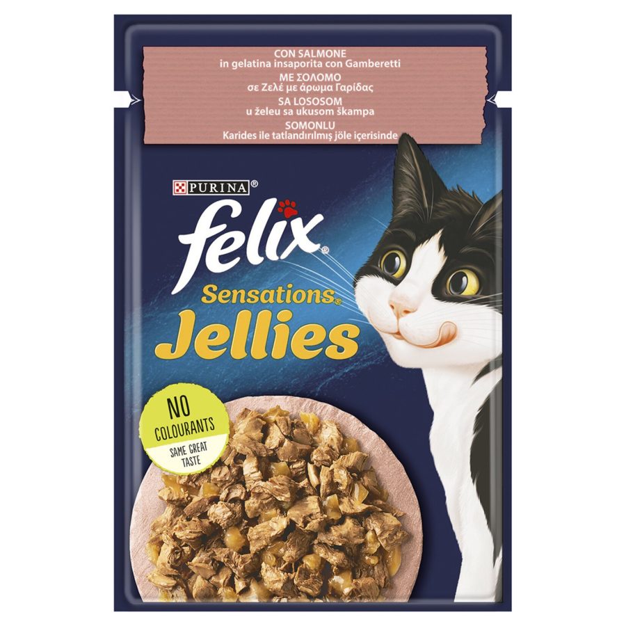 پوچ فلیکس گربه بالغ با طعم ماهی سالمون و شاه میگو در ژله Purina felix Salmon in Shrimp flavored jelly pouch