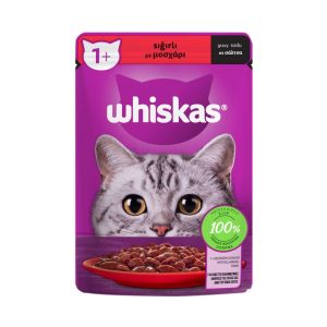 پوچ ویسکاس گربه با طعم گوساله در سس Whiskas With Beef In Gravy pouch